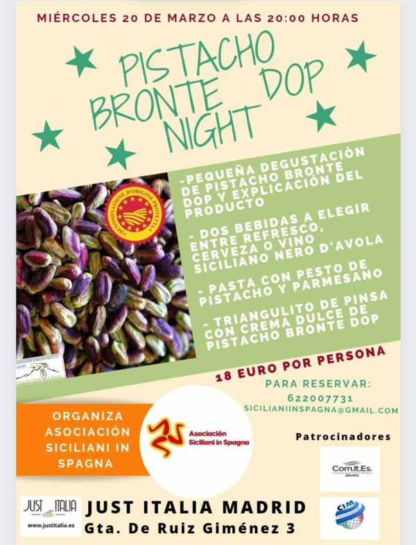 La Asociación Siciliani in Spagna vi invita per una serata dedicata al delizioso pistacchio di Bronte